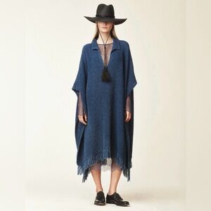 Ryan Roche Indigo Blue Knit Cotton Poncho